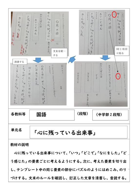 国語　中学部２段階　「心に残っている出来事」